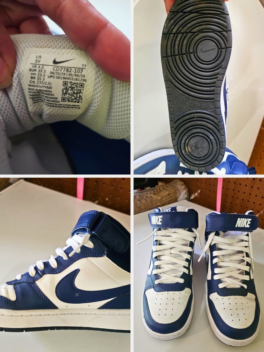 Nike Kids High-Top Sneakers White and Navy Blue